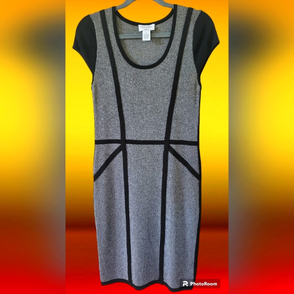 DRESS SHEATH MIDI GREY SILVER/BLACK